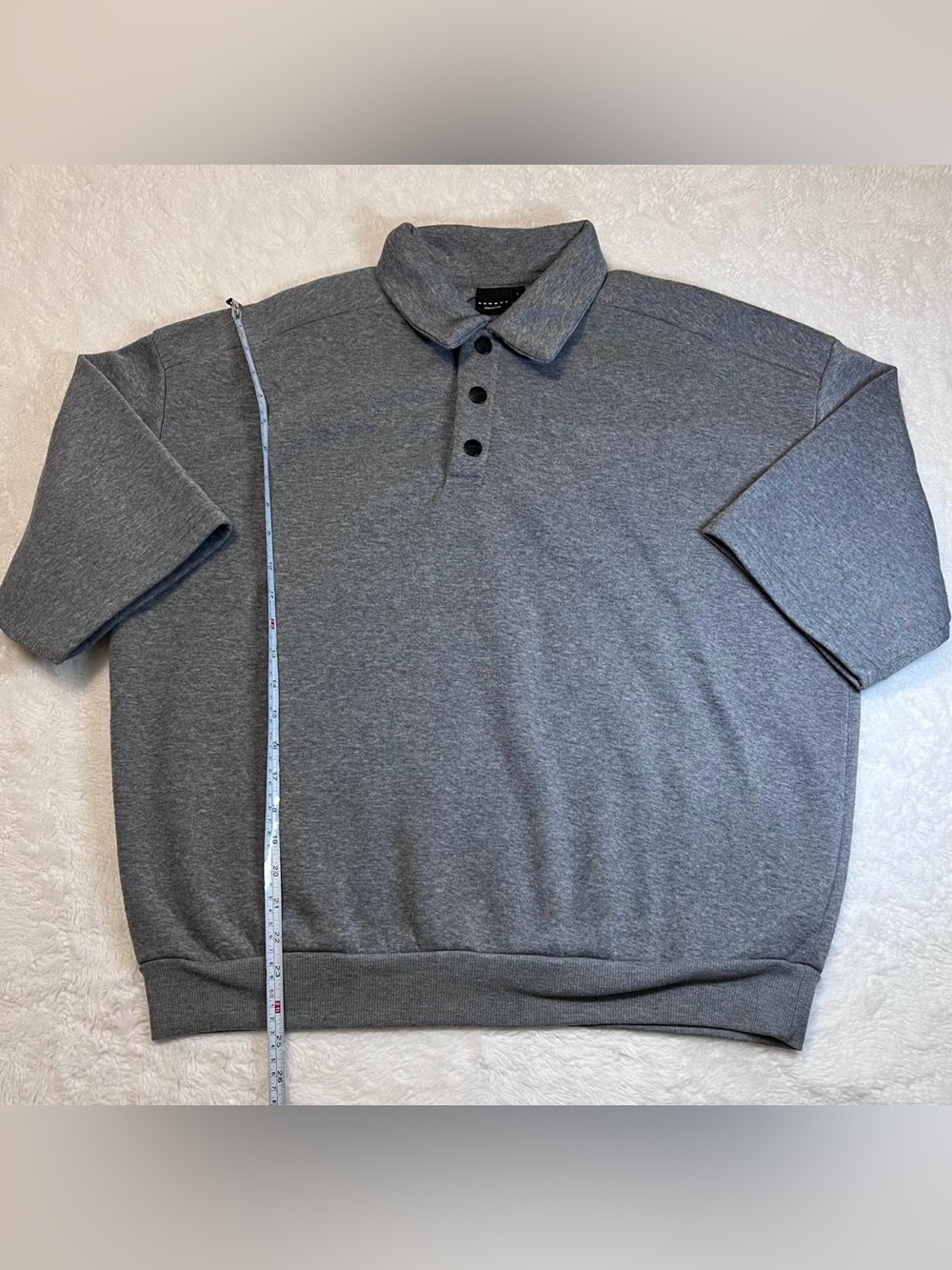 Men's Simwon Grey Short-Sleeve Polo Sweatshirt Size Large